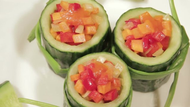 Healthy snack of fresh vegetables. Dietetic foods from environmentally friendly organic products. Vegetables from his garden. Slow rotate (1080p 25 fps, canon 7d, Sigma 24-70)