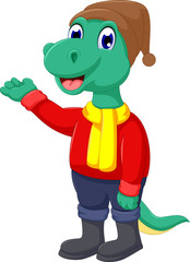 cute dinosaur cartoon waving