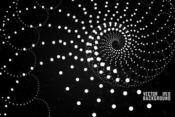 Abstract Design White Dots on Spiral Effect on Black Background