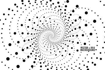 Abstract Design Black Dots on Spiral Effect on White Background