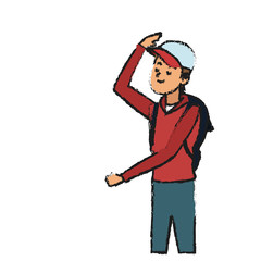 man with a backpack over white background. colorful design. vector illustration