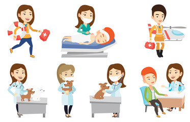 Vector set of doctor characters and patients.