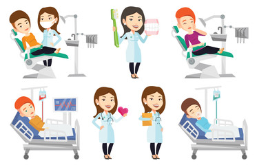 Obraz na płótnie Canvas Vector set of doctor characters and patients.