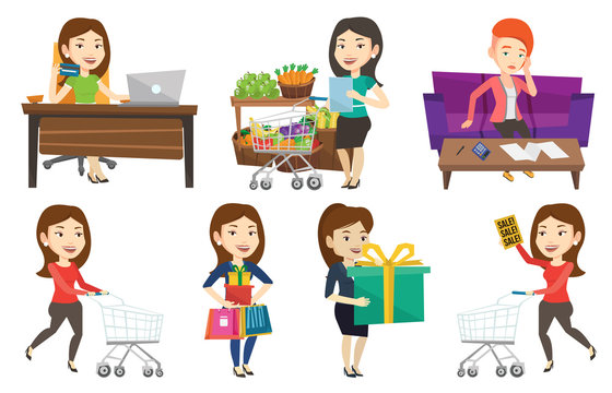 Vector set of shopping people characters.
