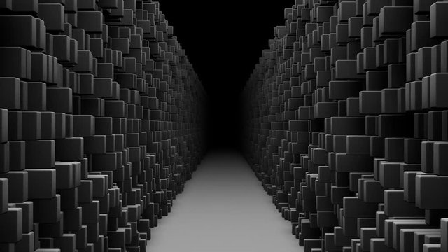 Slowly motion through a corridor with squares on the sides. It gives a oppressive and scary mood (3d rendering)