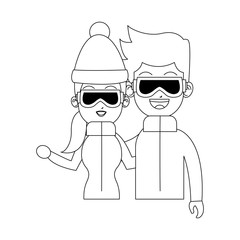 happy couple ready to practice winter sport over white background. vector illustration