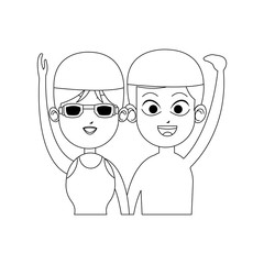 happy couple ready to practice swimming sport over white background. vector illustration