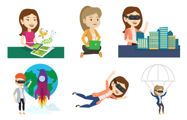 Vector set of people using modern technologies.