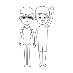 happy couple ready to practice swimming sport over white background. vector illustration