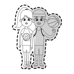 Obraz premium happy couple ready to practice winter sport over white background. vector illustration