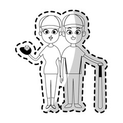 happy couple ready to practice baseball sport over white background. vector illustration