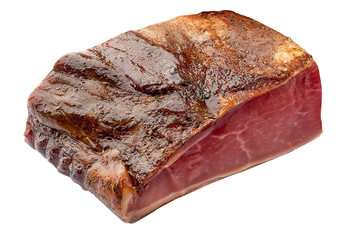 a piece of smoked meat isolated on white background