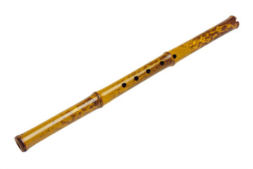 wind musical instrument wooden flute isolated on white background