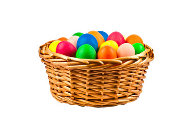 Fototapeta na wymiar basket with Easter eggs isolated on white background