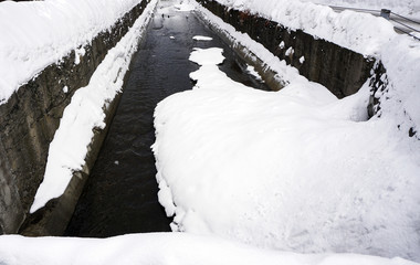 snow and canal winter in Otaru