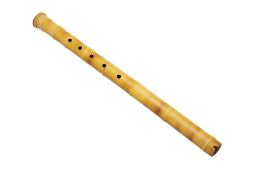 wind musical instrument wooden flute isolated on white background