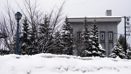 House in old town city architecture snow winter