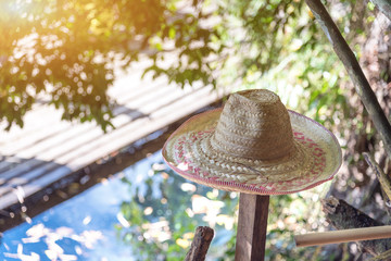 Thai style Hat Thai handicraft it made form bamboo. Place on pole, Straw hat