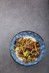 Dan Dan mian- a traditional noodle dish from Sichuan Province in China. Copy space 
