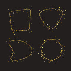 Set frames rounded shape of golden line with scattered particles different scale.