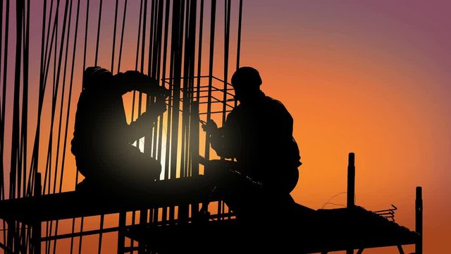 Construction site workers build skyscraper 