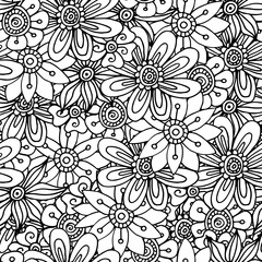 Fototapeta premium Vector floral seamless pattern. Doodle style. Coloring book page for adult.