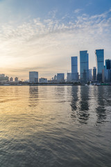 Fototapeta premium landmarks of Shanghai along Huangpu river in China.