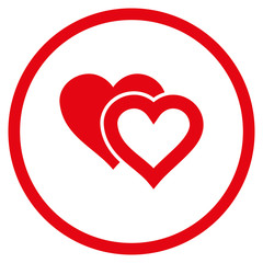 Love Hearts rounded icon. Vector illustration style is flat iconic symbol inside circle, red color, white background.