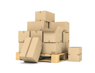 Rendering of several carton boxes stacked evenly on a double-decked pallet