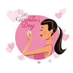 happy womens day card girl daisy flower pink hearts image vector illustration eps 10