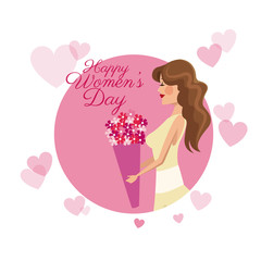 happy womens day card girl flower pink hearts image vector illustration eps 10