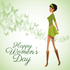 happy womens day card beauty girl green dress vector illustration eps 10