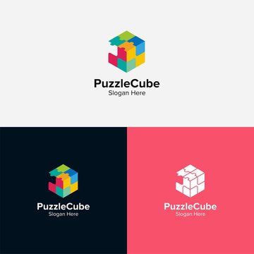 Puzzle cube logo vector