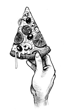 Hand with pizza