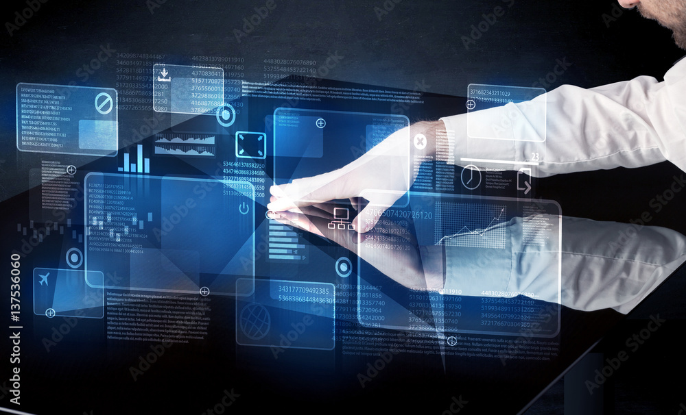 Poster Man pressing technology smart table interface