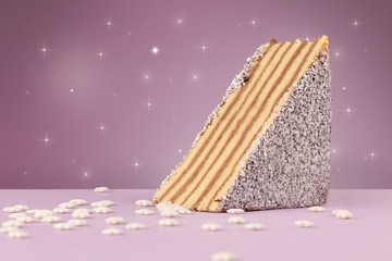 Close up of a delicious colorful baked cake with star background