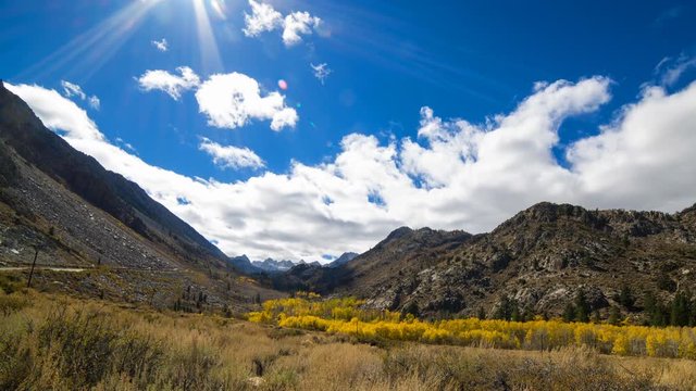 Timelapse of Fall Foliage along Creek in Eastern Sierra -Pan Right-