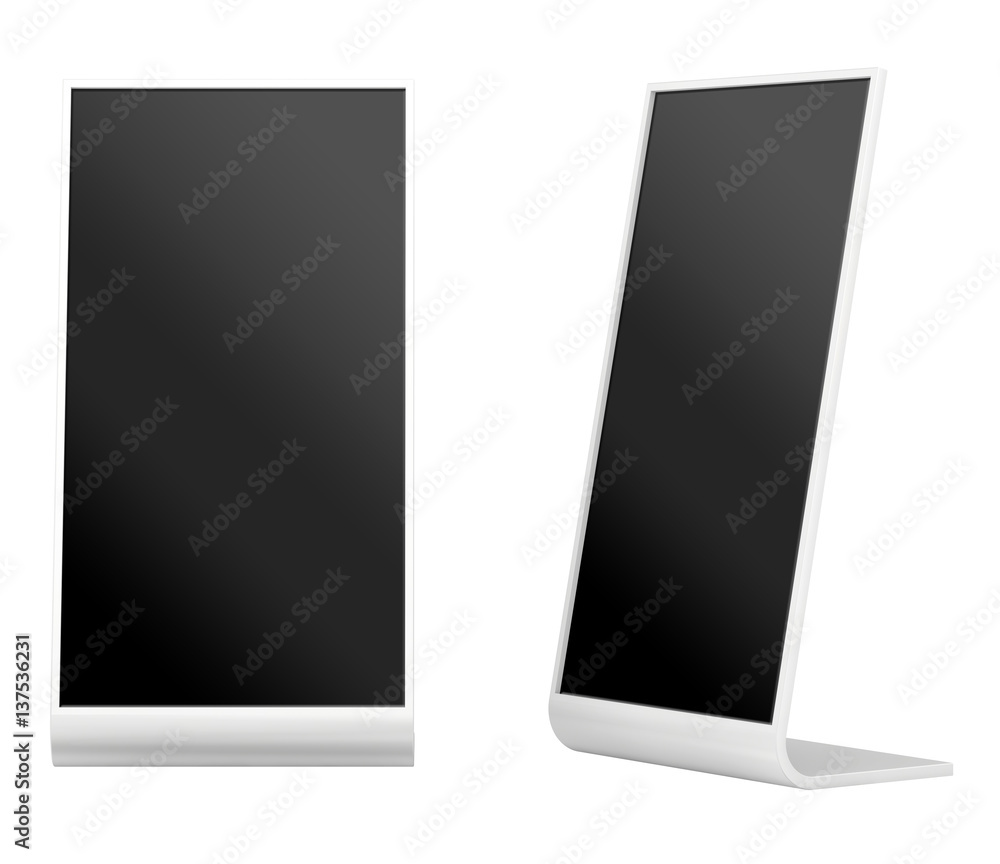 Poster information terminal. interactive kiosk on white background. 3d rendering.