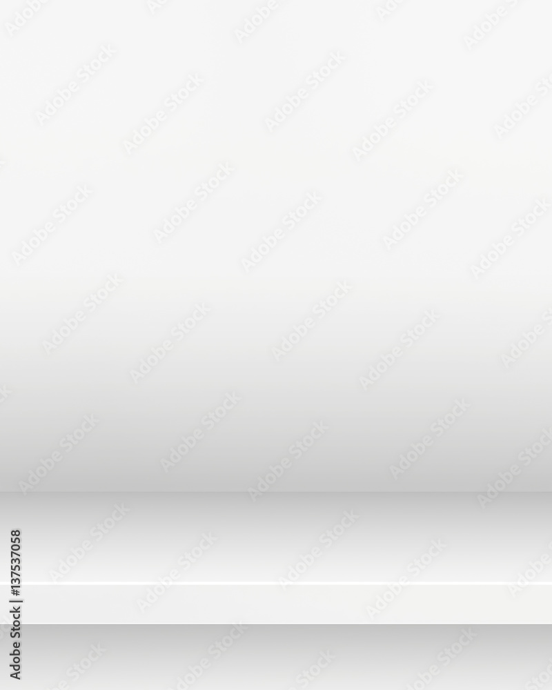 Poster empty white shelf hanging on a wall. 3d rendering.