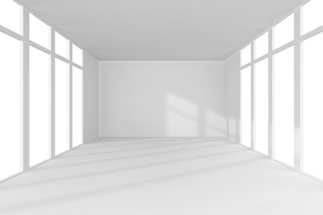 White Blank Interior with panoramic Windows. 3D Rendering.