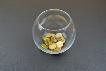 Glass vase with russian coins