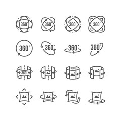 Set of  Virtual Reality Related 360 Degree Image and Video Icons.Contains such Icons as 360 Degree View, Panorama, Virtual Reality Helmet and  Rotation Arrows