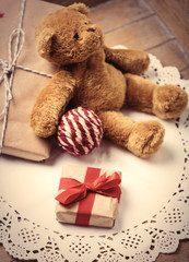 gifts, ball and teddy bear