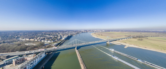 Fototapeta na wymiar Aerial of the bridge between Krefeld and Duisburg
