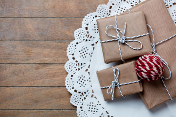 gifts and ball on napkin