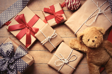 gifts, ball and teddy bear