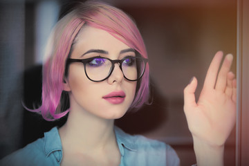 young woman in reflection