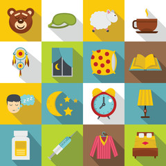 Sleep icons set, flat style