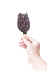 Woman hand holding  icecream  isolate on white background