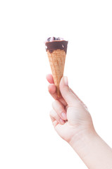 Woman hand holding  icecream  isolate on white background